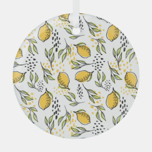 Ornement En Verre Citron, branches vertes : motif abstrait.