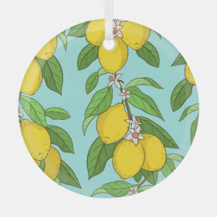 Ornement En Verre Citrons, Arrière - plan Bleu Vibrant sans couture.