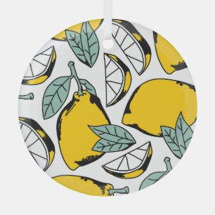 Ornement En Verre citrons dessinés à la main, motif vibrant.