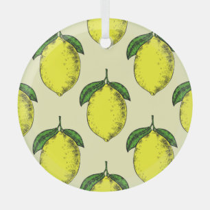 Ornement En Verre Citrons et feuilles : motif d'été.