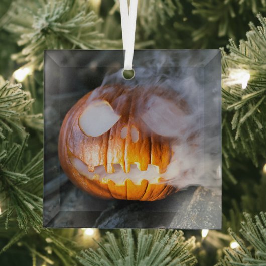Ornement En Verre Citrouille d'Halloween Jack-o-Lantern en feu (Insitu)