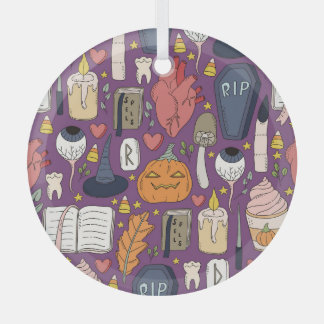 Ornement En Verre Citrouilles d'Halloween, motif sorcier sans coutur