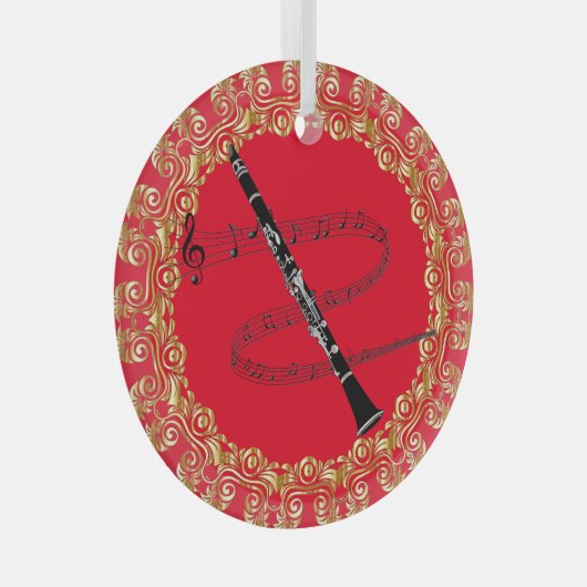Ornement En Verre Clarinet, rouge et or (Avant droite)