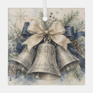 Ornement En Verre Clochettes de Noël en argent élégantes à l'aquarel