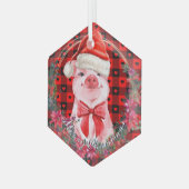 Ornement En Verre Cochon de Noël Cuisine Piglet Wreath Buffalo Plaid (Avant gauche)