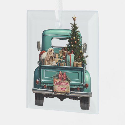 Ornement En Verre Cocker Spaniel Retro Camion Noël (Avant gauche)