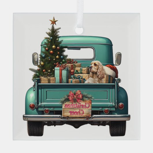 Ornement En Verre Cocker Spaniel Retro Camion Noël (Verso)