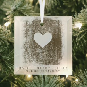 Ornement En Verre Coeur doré artistique dessin famille Noël
