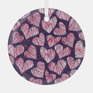 Ornement En Verre Coeur rose : motif transparent aquarelle.