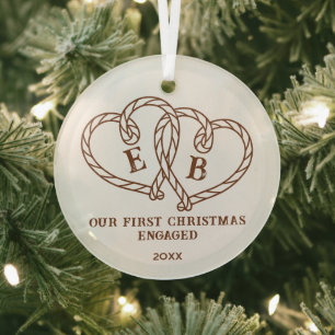 Ornement En Verre Cœurs de corde occidentaux Monogramme 1er Noël Fia