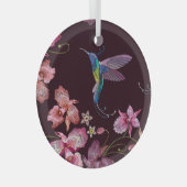 Ornement En Verre Colibri et orchidée, mode sans couture tropicale. (Avant droite)