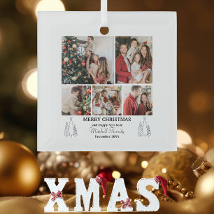 Ornement En Verre Collage de photos de famille, Noël moderne et mini