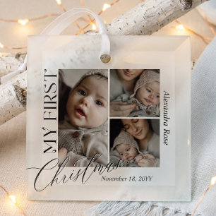 Ornement En Verre Collage photo de bébé pour mon premier Noël minima