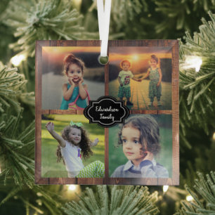 Ornement En Verre Collage photo de famille monogrammed