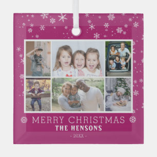 Ornement En Verre Collage photo de famille Noël Flocon Violet 6
