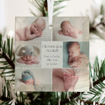Ornement En Verre Collage photo pour bébé nouveau-né Keepsaké Noël<br><div class="desc">Ce beau collage photo bébé photo de nouveau-né ornement de Noël dispose d'une disposition classe de 6 photos bébé sur un arrière - plan blanc avec leurs détails de faire-part de naissance sous leur nom en joli script gris. Un merveilleux cadeau de vacances pour les grands-parents et d'autres membres de...</div>