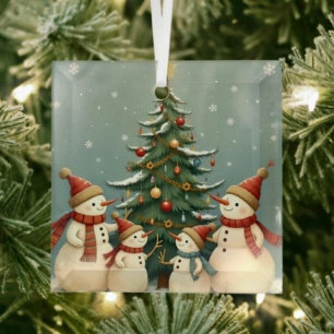 Ornement En Verre Collection de Noël de famille de bonhomme de neige