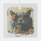 Ornement En Verre Cool moderne de chat Grunge Nom et photo (Recto)