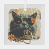 Ornement En Verre Cool moderne de chat Grunge Nom et photo (Verso)