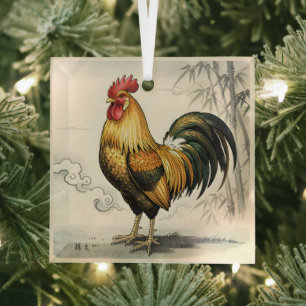 Ornement En Verre Coq doré art japonais