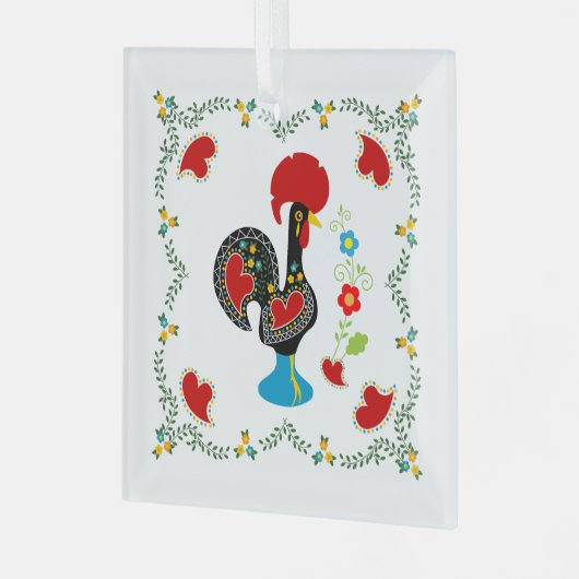 Ornement En Verre Coq traditionnel du Portugal en noir (Avant gauche)