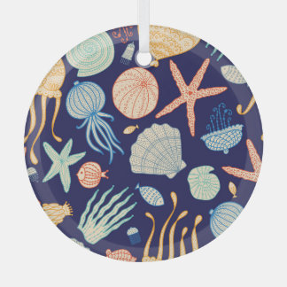 Ornement En Verre Coquilles de méduse Poisson Algues Motif