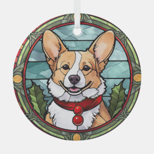 Ornement En Verre Corgi vitrail de Noël