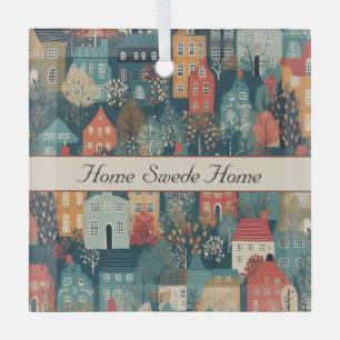 Ornement En Verre Cosy Hygge Village Nordic Folk Art, personnalisé