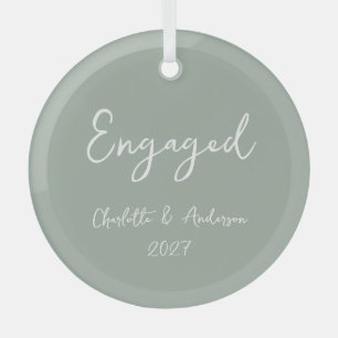 Ornement En Verre Couple Fiancé Personnalisé Écriture Main Tons Sage
