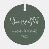 Ornement En Verre Couple marié personnalisé vert manuscrit (Verso)