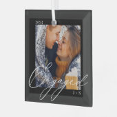 Ornement En Verre Couples de script moderne avec photo et monogramme (Avant gauche)