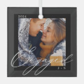 Ornement En Verre Couples de script moderne avec photo et monogramme (Recto)