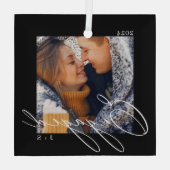 Ornement En Verre Couples de script moderne avec photo et monogramme (Verso)