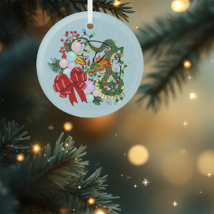 Ornement En Verre Couronne de Noël Dragon Chinois Fantastique