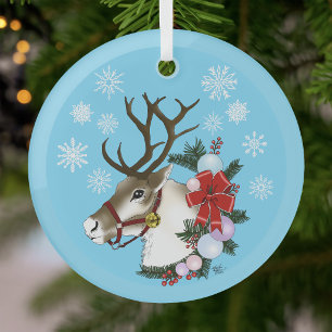 Ornement En Verre Couronne festive de Noël de rennes bleus