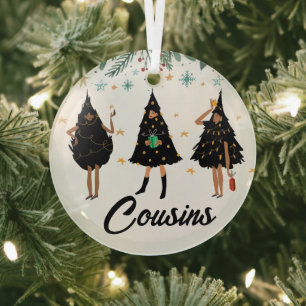 Ornement En Verre Cousins ! Black Women, Black Christmas Tree Glass