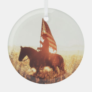 Ornement En Verre Cowboy Portrait USA Flag Thème.