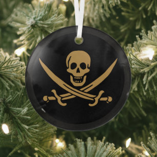 Ornement En Verre Crâne et Cutlass d'or aztèque Pirate Calico Jack
