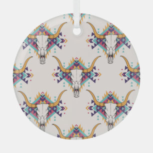 Ornement En Verre Crâne taureau de la tribu : Boho Seamless