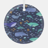 Ornement En Verre Créatures marines : baleines, méduses motif. (Recto)