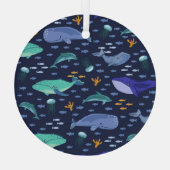 Ornement En Verre Créatures marines : baleines, méduses motif. (Verso)