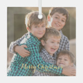 Ornement En Verre Créer une photo de famille Elegant Gold Script Noë (Recto)