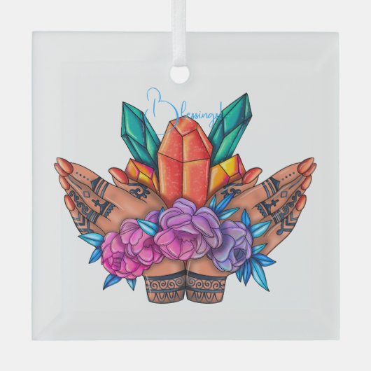 Ornement En Verre Créez vos propres mains hennées Cristaux et Roses (Recto)