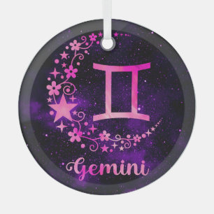 Ornement En Verre Créez votre propre gemini céleste violet Zodiac