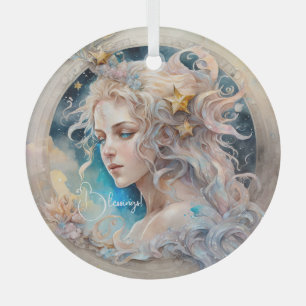 Ornement En Verre Créez votre propre Gold & Blue Mystical Virgo Zodi