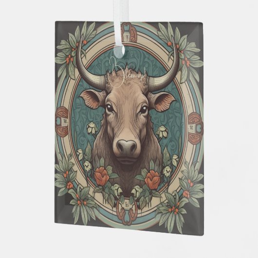 Ornement En Verre Créez votre propre Taurus Art Nouveau Zodiac (Avant gauche)