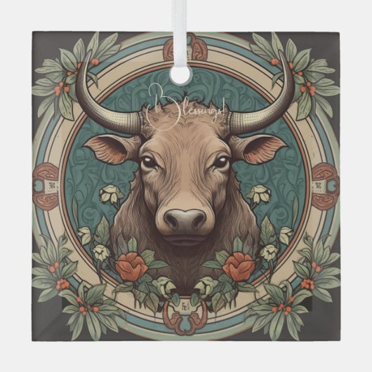 Ornement En Verre Créez votre propre Taurus Art Nouveau Zodiac (Recto)