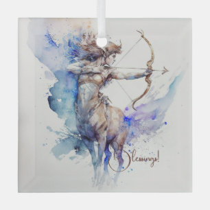 Ornement En Verre Créez votre propre Zodiac Gold & Blue Sagittarius