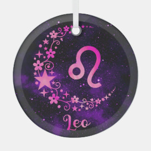 Ornement En Verre Créez votre propre zodiaque de Leo céleste violet