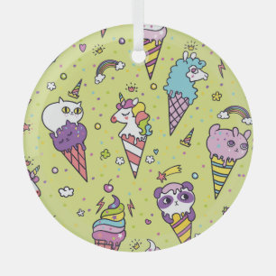 Ornement En Verre Crème glacée Pop Cute : Motif animal